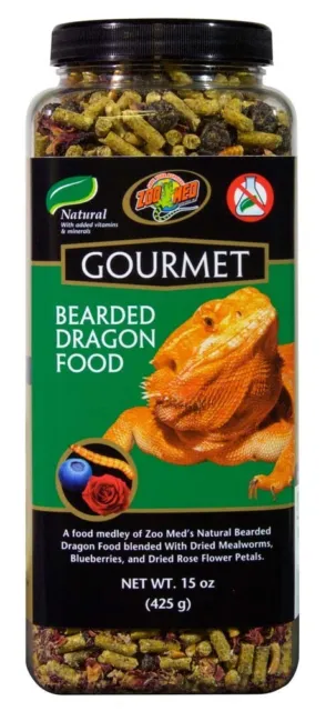Zoo Med Natural Gourmet Bearded Dragon Food with Added Vitamins and Mineral 15oz