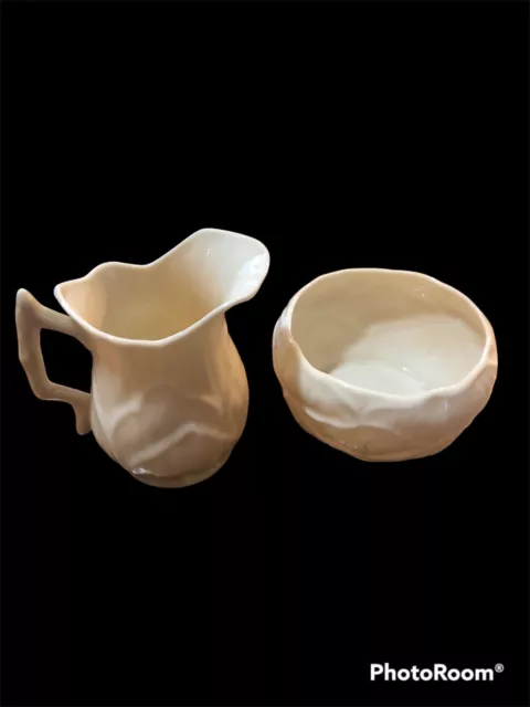 Belleek China Porcelain Open Sugar Bowl and Creamer Lily 6th Mark 1965/1980