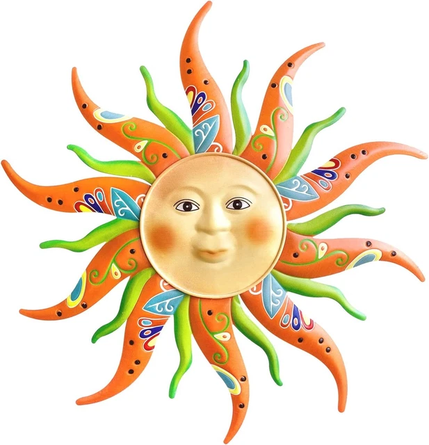 Metal Sun Face Wall Plaque Decor Hang Art Patio Fence Porch Home Garden Yard