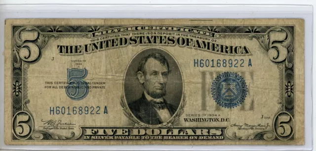 1934 A - 5 Dollar Blue Seal United States Note - 2326