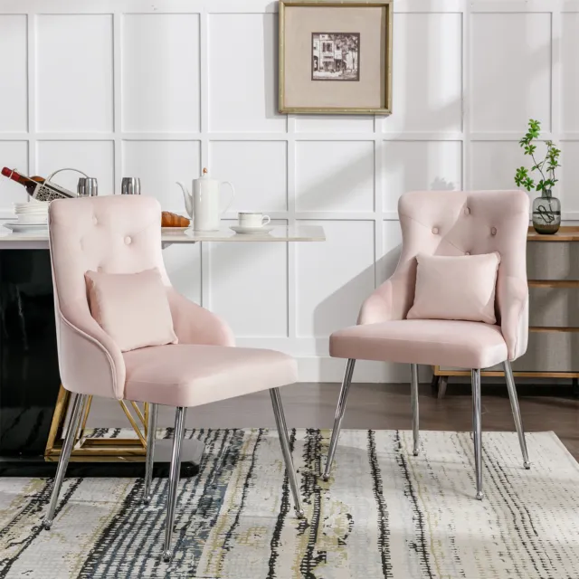 2er Set Esszimmerstühle Küchenstuhl gepolstert Stuhl Wohnzimmer Büro Stühle Rosa