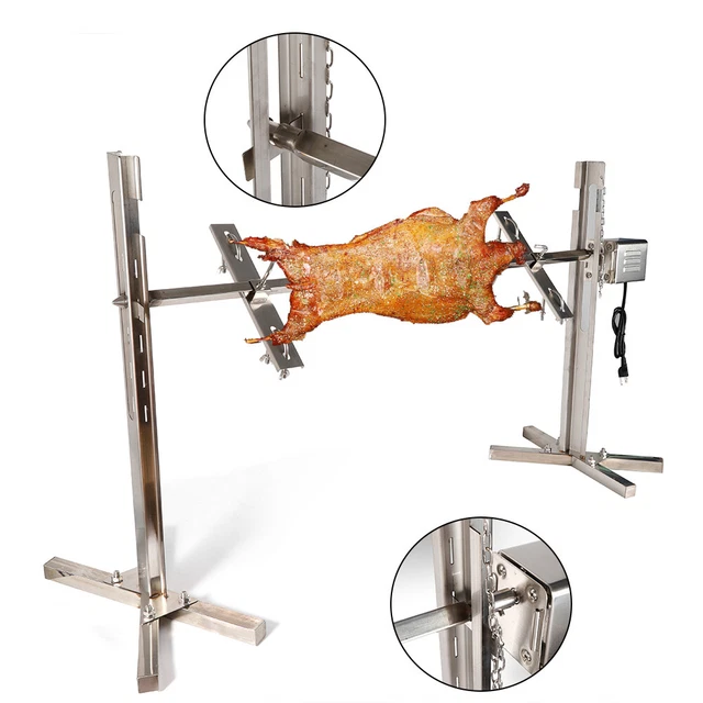 Edelstahl Rotisserie Grillspieß mit Motor Drehspieß Drehspiess Grill BBQ 220v DE