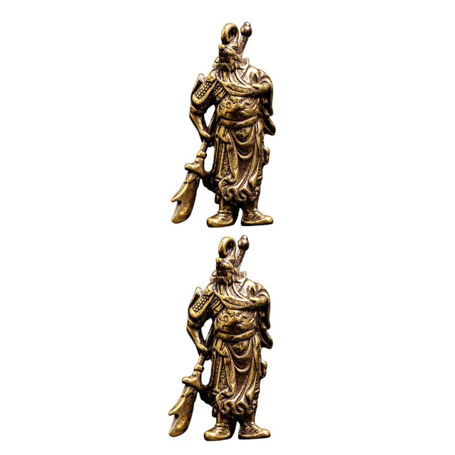 2 Pcs Bracelet Charms Antique Keyrings Car Keys Brass Keychain Prosperity Statue 10