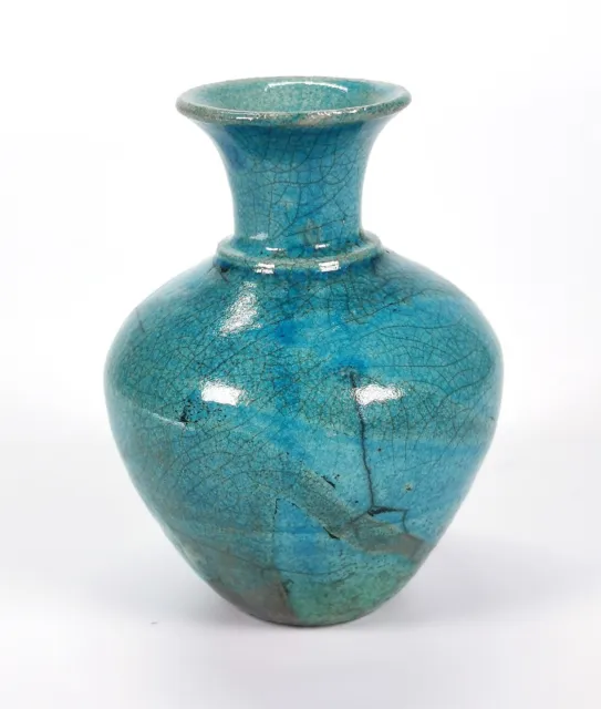 Studio Pottery Blue Raku Crackle Glaze Vase