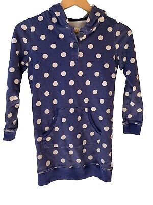 Mini Boden Girls Blue Polka Dot Hooded Sweatshirt Tunic Dress size 11-12Y