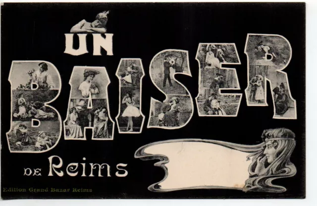 REIMS - Marne - CPA 51 - Cartes Souvenir - carte fantaisie un baiser de Reims
