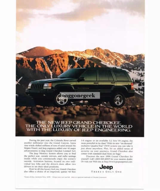 1986 Jeep Grand Cherokee Black Rocky Mountains Vintage Print Ad
