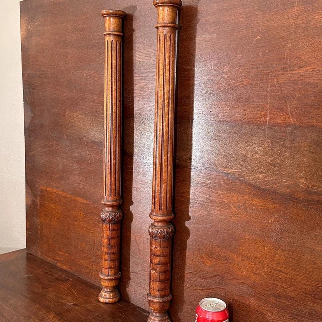 Pair of French Antique Renaissance Revival Walnut Wood Pillars/Posts/Ballusters 4