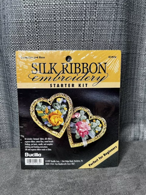 Kit de inicio de bordado cinta de seda Bucilla rosa clavel 41834 nuevo