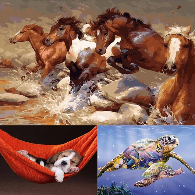 Hand Painted Painting By Numbers Kit DIY Animal Artwork Picture Craft Wall Decor