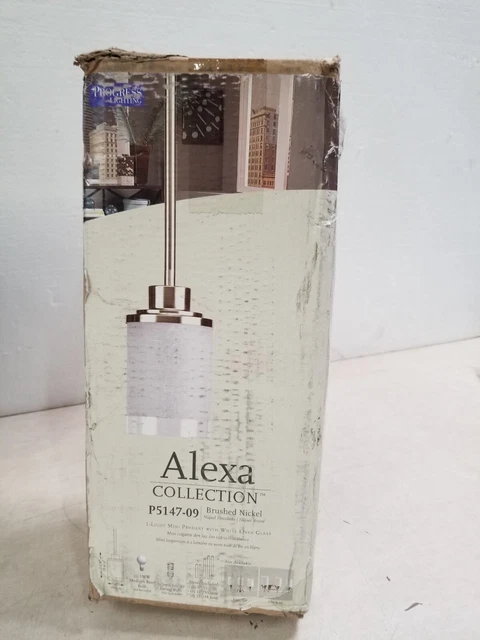 PROGRESS LIGHTING P5147-09 Alexa 1-Light Mini-Pendant, 100 W, Brushed Nickel