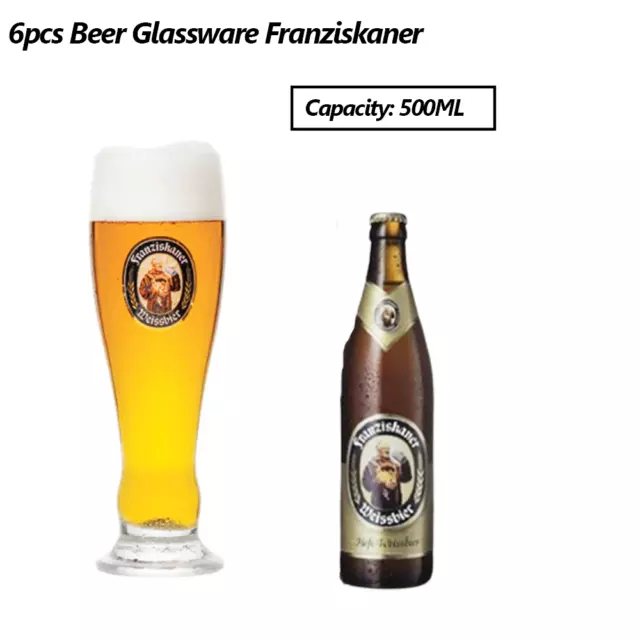 6 x Beer Glass 500ML German Franziskaner Drinking Mug Tumbler Party Cup Barware