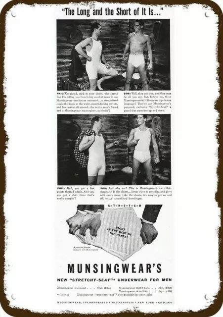 1941 MUNSINGWEAR Men's Underwear Vintage Look Metal Sign LONG & SHORT PHIL & BOB