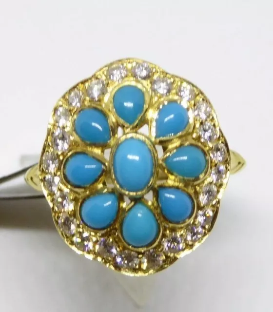 Georgian style Turquoise {Fine} & diamond oval cluster ring in 18ct yellow gold