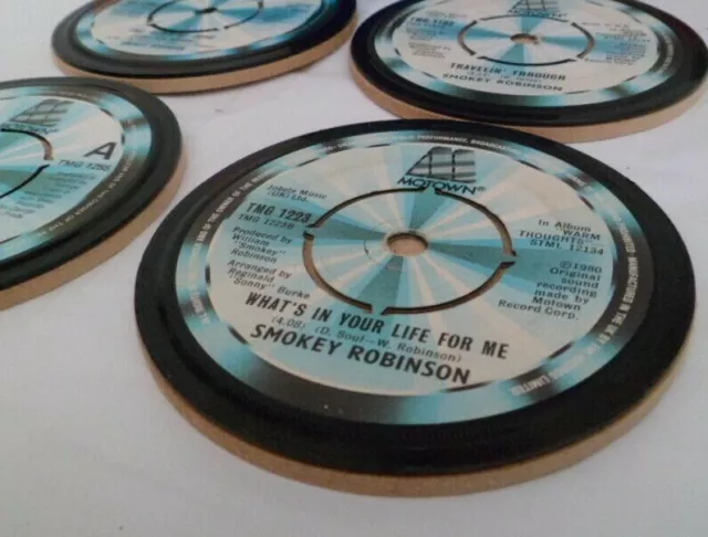 Upcycled SMOKEY ROBINSON (Motown Legend) DRINKS COASTERS Original Vinyl RECORDS