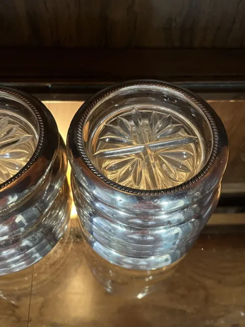 Set of 14 Glass Beverage Coaster Sterling Silver Rim 3