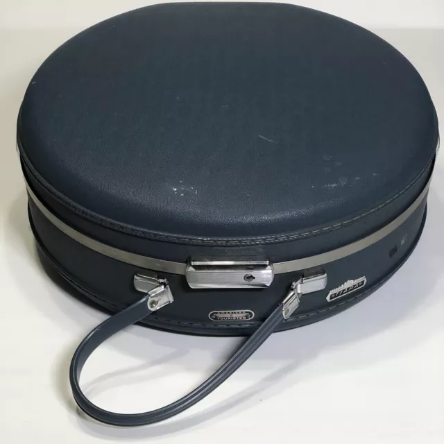 Vintage American Tourister Tiara Round Suitcase Train Case Hard Shell Blue 20"