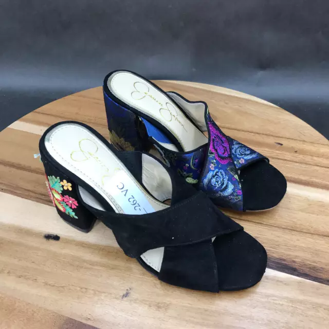 Jessica Simpson Black Floral Block Heel Faux Suede Sandals Womens Size 6 B