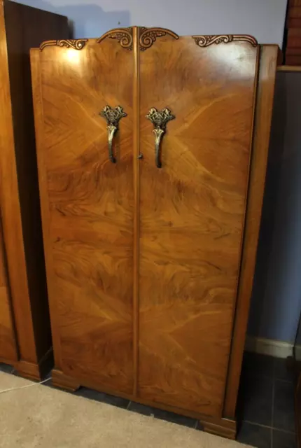 Good  Quality Art Deco Small Figured Walnut Double Door Wardrobe