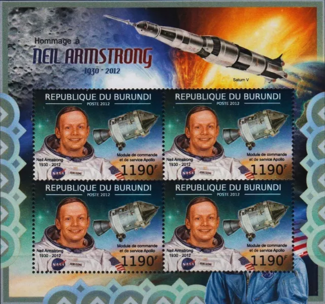 NEIL ARMSTRONG NASA Apollo XI Moon Astronaut Space Stamp Sheet #2 (2012 Burundi)