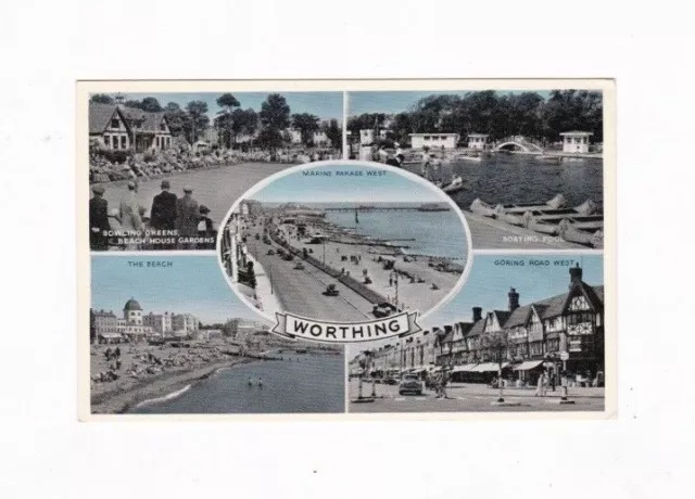 Vintage Worthing, England 5 View Post Card Bowling Greens, Boating. Marine +