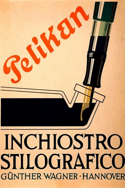 Poster Manifesto Locandina Pubblicità Ufficio Stampa Vintage Penne Stilo Pelikan