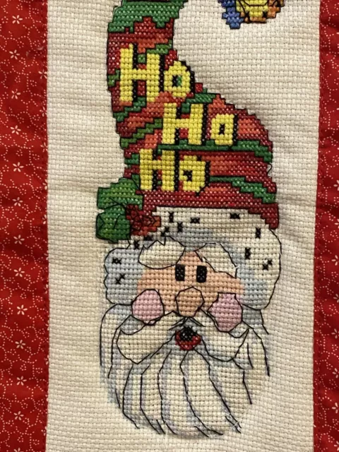 Handmade cross stitch Christmas Santa Wall Hanging HOHOHO  9X13” Vintage Retro 2