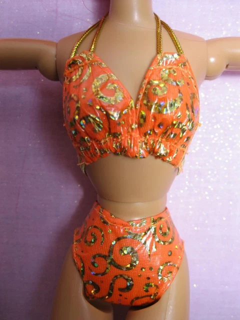 HULA HAIR BARBIE DOLL CLOTHES-1990s HAWAIIAN Fun ORANGE/GOLD Bikini Swimsuit HULA HAIR BARBIE DOLL CLOTHES-1990s HAWAIIAN Fun ORANGE/GOLD Bikini Swimsuit