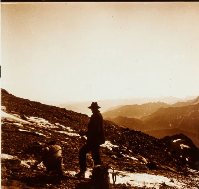 FRANCE SUISSE Les Alpes Mont Buet Alpiniste, Photo Stereo Plaque Verre 