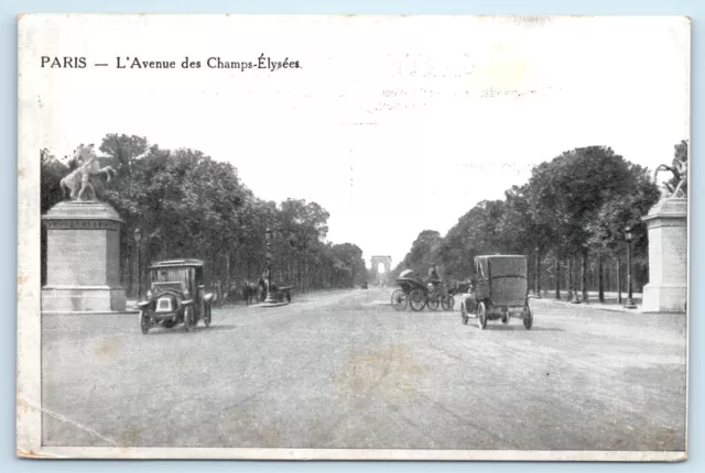 POSTCARD Avenue des Champs-Elysees Paris France Old Autos