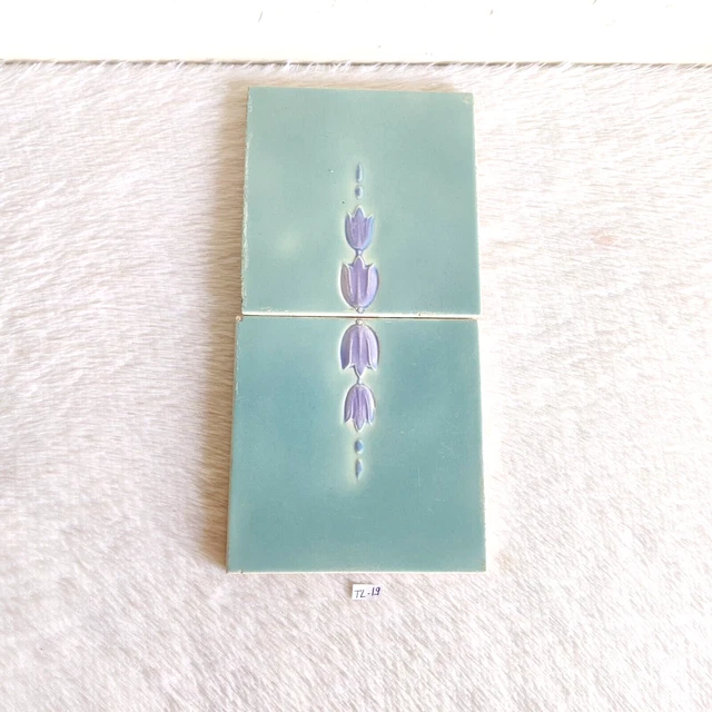1930s Vintage Floral Embossed Architecture Furniture Tile Pair Decorative TL19