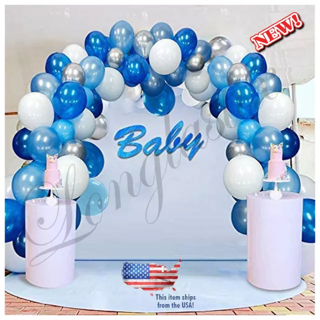 117 pcs Blue White Sliver Balloon Garland Arch Kits Metallic Royal Blue Balloon