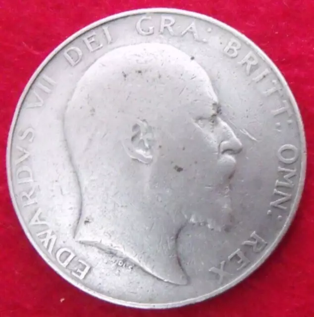 1907 EDWARD VII SILVER HALF CROWN  ( .925 Silver )  British 2/6 Coin.   331