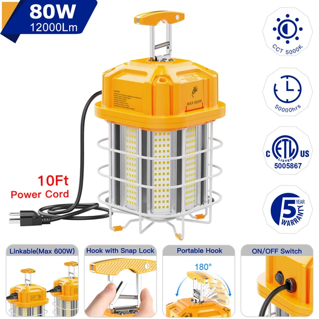 80W LED TEMPORARY Work Light Linkable Construction Jobsite Hanging Lamp