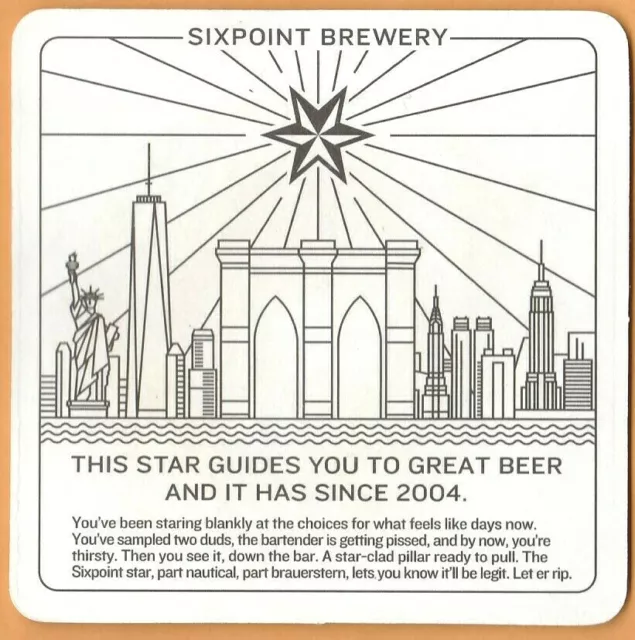 Sixpoint  Brewery Beer Coaster  Six Point Craft Ales Brooklyn NY