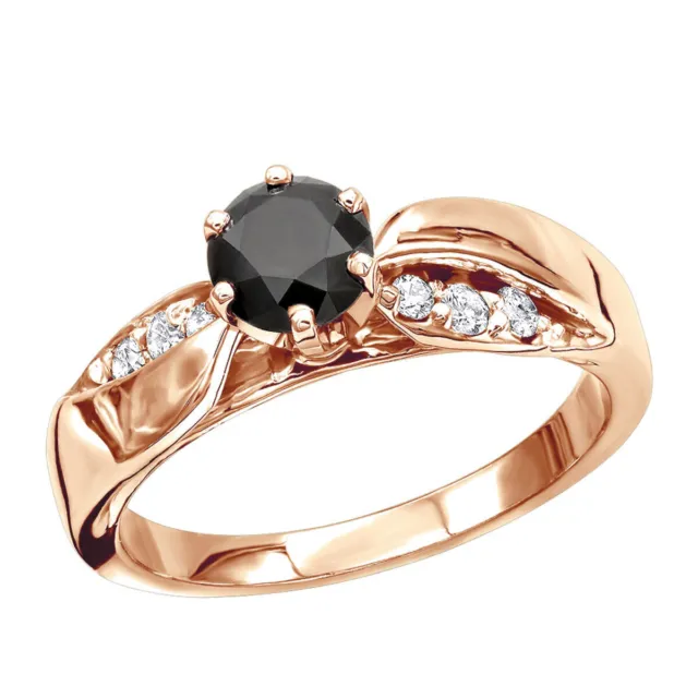Womens Thin Black 0.74ct Diamond Engagement Rings in 14K White Gold Wedding Band
