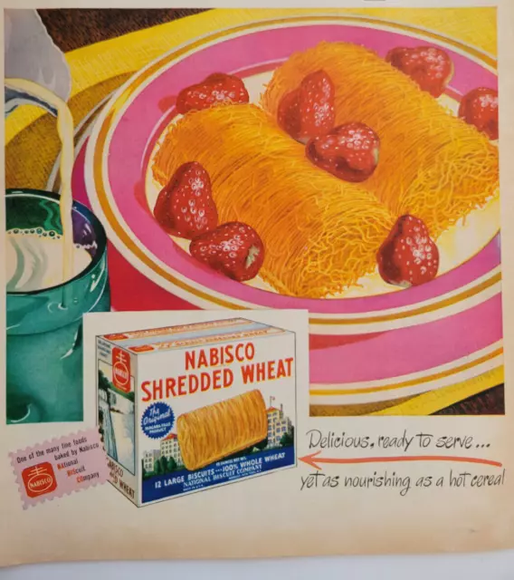 Nabisco Shredded Wheat Cereal Breakfast Original 1940s Print Ad ~10x14"
