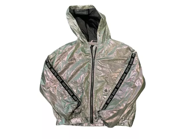 Giacca bomber con cappuccio argento river island ragazze età 9-10 (EV25)