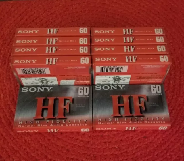 10 SONY 60 Min Blank Audio Cassettes Tapes HF High Fidelity Normal Bias Sealed