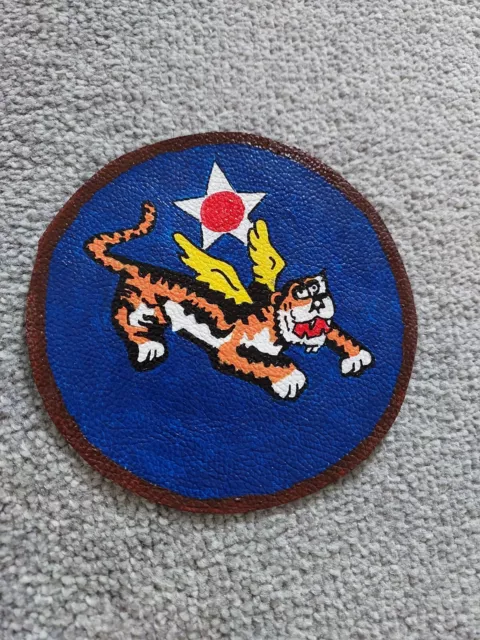 Hand Painted Leather WW2 Squadron Group Patch 14th Airforce Flying Tigers