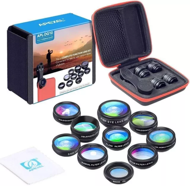 APEXEL Smart Phone Camera Lens Kit 10 in 1 2X Telephoto Lens for iPhone&Android