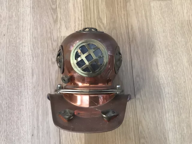 Vintage Mini Deep Sea Divers Helmet Ornament In Copper Brass & Glass
