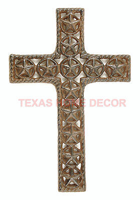 Cast Iron Western Wall Cross Texas Stars Rope Rustic Brown Ornate Cowboy Decor