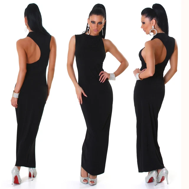 Abito lungo elegante donna da cerimonia nero sexy vestito fasciante tubino sera