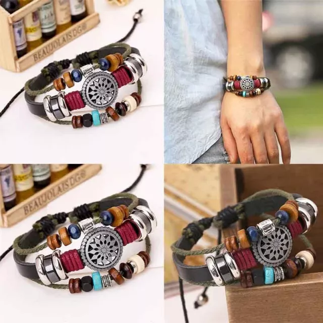 PU Vintage Handmade Leather Bracelets Creative Beads Bracelets Wristband Unisex