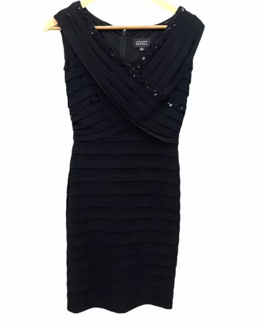 Adrianna Papell Black Beaded Sheath Dress Size 6 Sleeveless