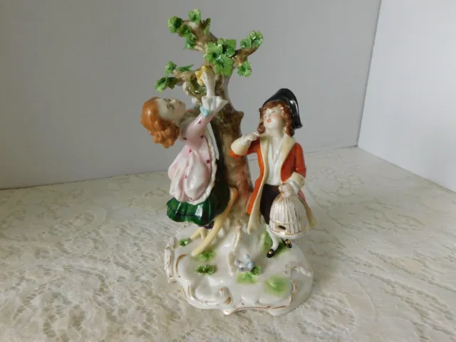 Antique/Vintage Dresden Figurine Porcelain Boy And Girl With Birds - Germany