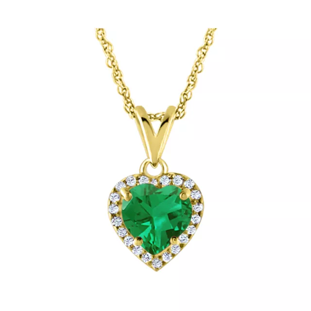 0.67ct Vert Saphir et Diamant Coeurs Forme Collier Pendentif 14k or Jaune FN