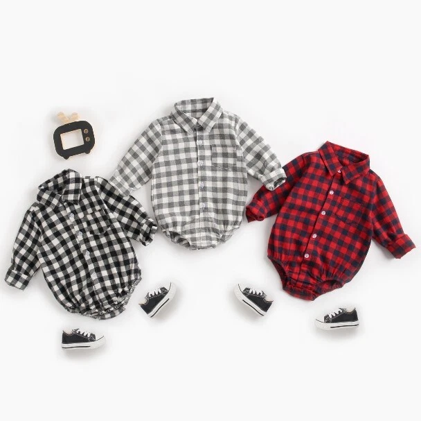 Tuta monopezzo camicia neonato bambini vestiti a quadretti manica lunga bambini