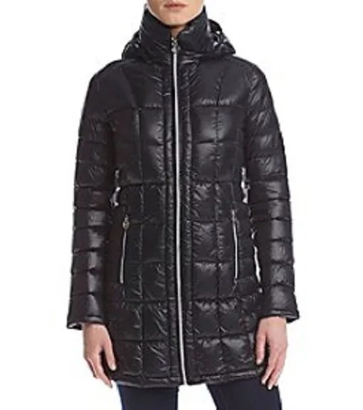 MICHAEL KORS WOMEN’S Black Packable Down Long Coat Jacket with Hood ...